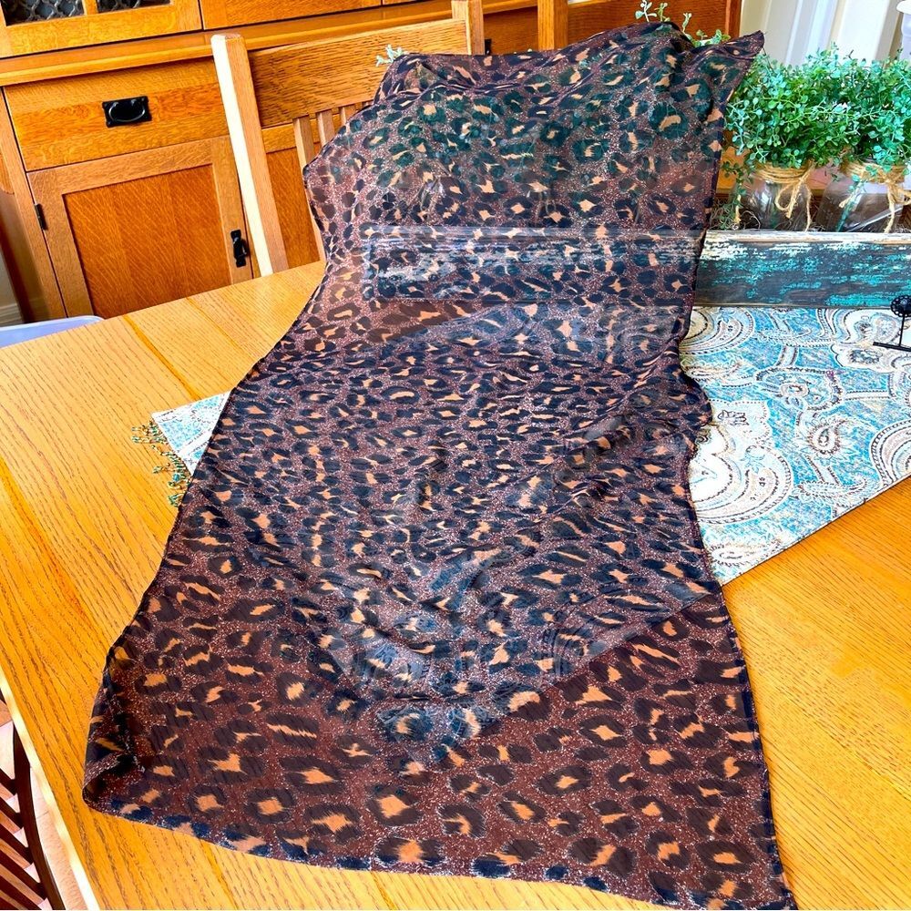Cheetah Leopard Print Chiffon Scarf Sheer Brown Black 20 x 42